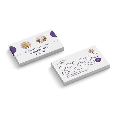 Bonuskarten mit Text personalisieren | Bäckerei | 2-seitig | Querformat | Menge zur Auswahl | Treuekarten | Stempelkarten | Konditorei | Sweets | weiß lila (250 Stück) von easyprint