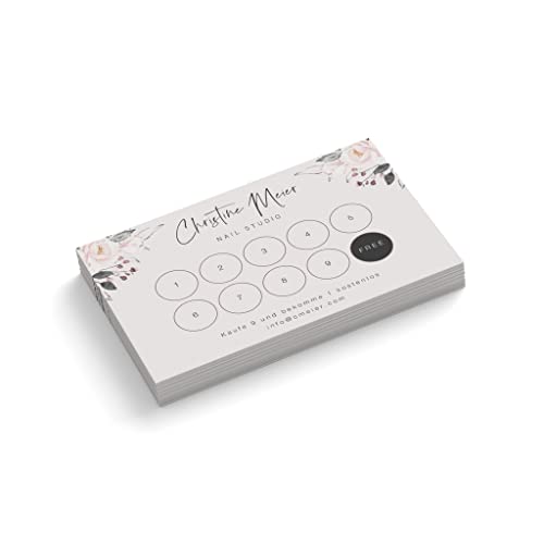 Bonuskarten mit Text personalisieren | Nagel Studio | 1-seitig | Querformat | Menge zur Auswahl | Treuekarten | Stempelkarten | Wimpern | Nail Design | Blumen (50 Stück) von easyprint