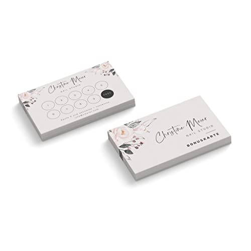 Bonuskarten mit Text personalisieren | Nagel Studio | 2-seitig | Querformat | Menge zur Auswahl | Treuekarten | Stempelkarten | Wimpern | Nail Design | Blumen (100 Stück) von easyprint