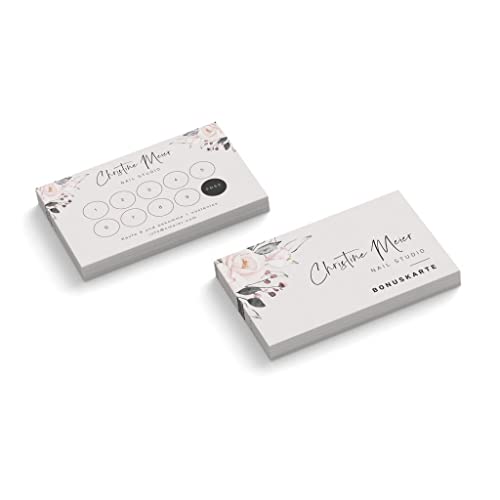 Bonuskarten mit Text personalisieren | Nagel Studio | 2-seitig | Querformat | Menge zur Auswahl | Treuekarten | Stempelkarten | Wimpern | Nail Design | Blumen (1000 Stück) von easyprint