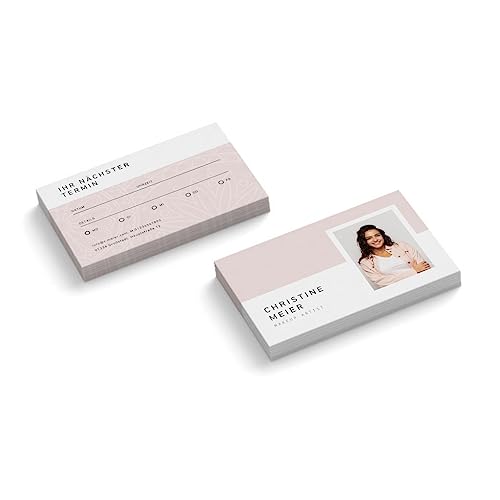 Terminkarten mit Foto personalisieren | Design Makeup Artist | 2-seitig | Querformat | Menge wählbar | Terminzettel | nächster Termin | Nagelstudio | Fußpflege | Wellness | rosa weiß (500 Stück) von easyprint