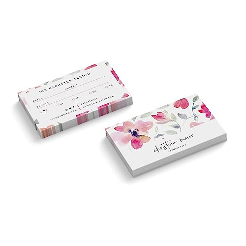 Terminkarten personalisieren | Pinke Blumen | 2-seitig | Querformat | Menge wählbar | Terminzettel | nächster Termin | Nagelstudio | Fußpflege | Wellness | Pflege | Flower (1000 Stück) von easyprint