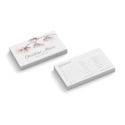 Terminkarten personalisiert | Blumen | Magnolie | 2-seitig | Querformat | Menge + Farbe wählbar | Terminzettel | nächster Termin | Nagelstudio | Wimpern | Lashes (Weiß, 100 Stück) von easyprint