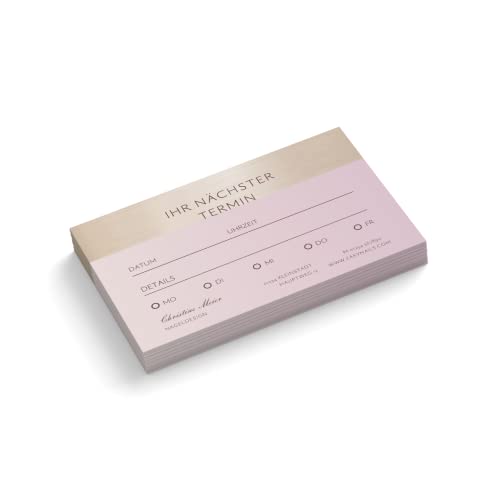 Terminkarten personalisiert | Nageldesign | 1-seitig | Querformat | Menge + Farbe zur Auswahl | Terminzettel | nächster Termin | Nagelstudio | Fußpflege | Wellness | Kosmetik (Rosa, 100 Stück) von easyprint