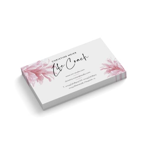 Visitenkarten | 350 g Qualitätsdruck | 1-seitig | Text + Farbe sofort anpassen | 85 x 55 mm | sofort gestalten | Design Pink Flower | hochwertig (100 Stück) von easyprint