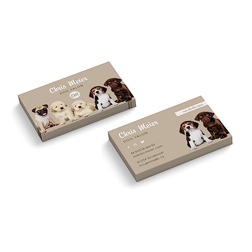 Visitenkarten gestalten | Dog Salon | 2-seitig | Querformat | Menge + Farbe + Papier zur Auswahl | selbst personalisieren | Hundefrisör | Groomer | Hundesalon (Orange, 100 Stück) von easyprint