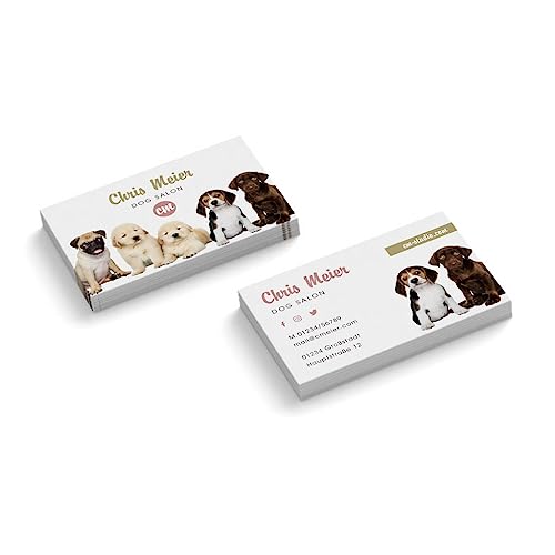 Visitenkarten gestalten | Dog Salon | 2-seitig | Querformat | Menge + Farbe + Papier zur Auswahl | selbst personalisieren | Hundefrisör | Groomer | Hundesalon (Weiß, 100 Stück) von easyprint