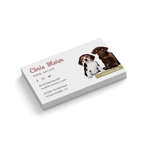 Visitenkarten gestalten | Hundesalon | 1-seitig | Querformat | Menge + Farbe + Papier zur Auswahl | selbst personalisieren | Hundefrisör | Groomer | Tierarzt (Weiß, 100 Stück) von easyprint