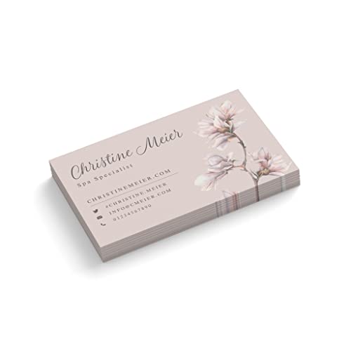 Visitenkarten gestalten | Spa Specialist | 1-seitig | Querformat | Menge + Farbe + Papier zur Auswahl | selbst personalisieren | hochwertig | 350 g | Magnolie | Blume (Rosa, 100 Stück) von easyprint