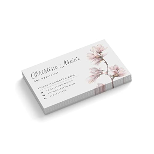 Visitenkarten gestalten | Spa Specialist | 1-seitig | Querformat | Menge + Farbe + Papier zur Auswahl | selbst personalisieren | hochwertig | 350 g | Magnolie | Blume (Weiß, 100 Stück) von easyprint