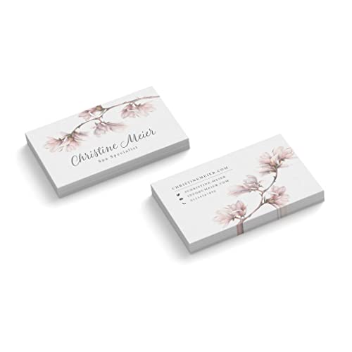 Visitenkarten gestalten | Spa Specialist | 2-seitig | Querformat | Menge + Farbe + Papier zur Auswahl | selbst personalisieren | hochwertig | 350 g | Magnolie | Blume (Weiß, 50 Stück) von easyprint