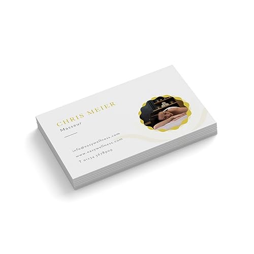 Visitenkarten mit Foto personalisieren | Masseur | 1-seitig | Querformat | Menge + Farbe zur Auswahl | selbst gestalten | hochwertig | 350 g | Massage | Praxis | Wellness (Gelb, 100 Stück) von easyprint