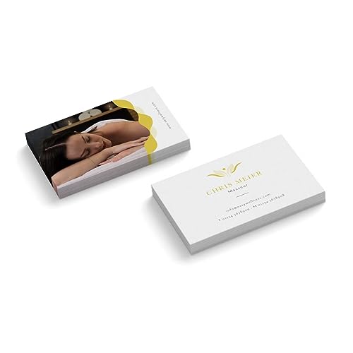 Visitenkarten personalisieren | mit Foto | Masseur | 2-seitig | Querformat | Menge + Farbe zur Auswahl | selbst gestalten | hochwertig | 350 g | Massage | Physio | Ergo | Wellness (Gelb, 100 Stück) von easyprint