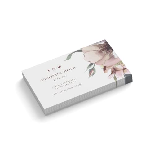 Visitenkarten personalisiert | Design "Florist # 3" | 1-seitig | Querformat | Menge + Papier zur Auswahl | selbst gestalten | hochwertiger Druck | 350 g Qualitätsdruck | Blumen | rosa (1000 Stück) von easyprint