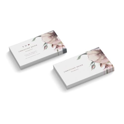 Visitenkarten personalisiert | Design "Florist # 3" | 2-seitig | Querformat | Menge + Papier zur Auswahl | selbst gestalten | hochwertiger Druck | 350 g Qualitätsdruck | Blumen | rosa (50 Stück) von easyprint