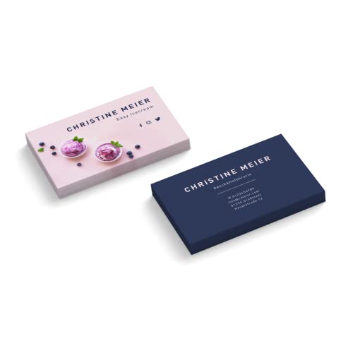 Visitenkarten personalisiert | Design Icecream | 2-seitig | Querformat | Menge + Farbe + Papier zur Auswahl | selbst gestalten | hochwertiger Druck | 350 g Qualitätsdruck (Blau, 100 Stück) von easyprint