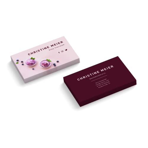 Visitenkarten personalisiert | Design Icecream | 2-seitig | Querformat | Menge + Farbe + Papier zur Auswahl | selbst gestalten | hochwertiger Druck | 350 g Qualitätsdruck (Lila, 100 Stück) von easyprint