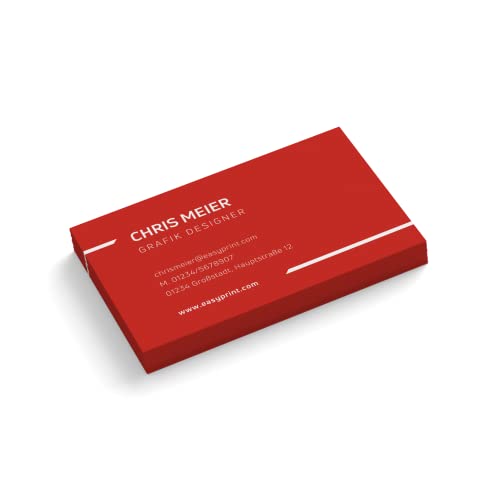 Visitenkarten personalisiert | Frame | Rot | 1-seitig | Querformat | Menge + Schriftfarbe + Papier zur Auswahl | selbst gestalten | hochwertig | 350 g Qualitätsdruck (Schrift weiß, 100 Stück) von easyprint