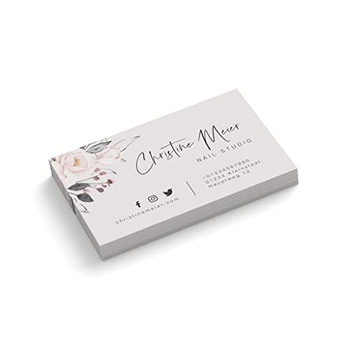 Visitenkarten personalisiert | Nail Studio | 1-seitig | Querformat | Menge + Papier zur Auswahl | selbst gestalten | hochwertiger Druck | 350 g Qualitätsdruck | Nagelstudio | Blumen (100 Stück) von easyprint