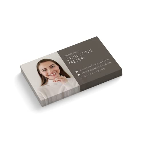 Visitenkarten personalisiert | mit Foto | Design "Assistentin" | 1-seitig | Querformat | Menge + Farbe + Papier zur Auswahl | selbst gestalten | hochwertiger Druck (Weiß, 100 Stück) von easyprint