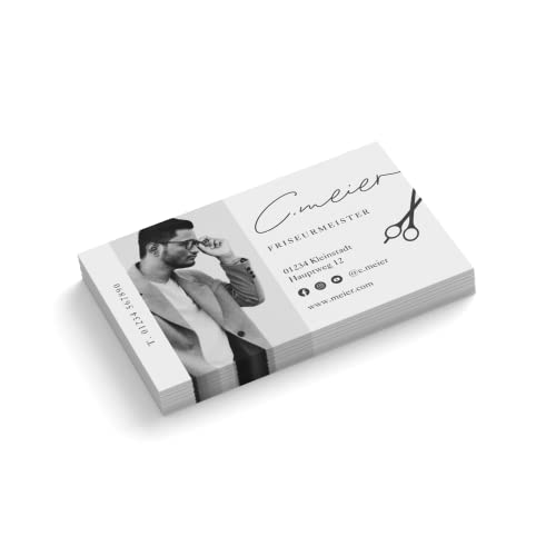 Visitenkarten personalisiert | mit Foto | Design Friseur | 1-seitig | Querformat | Menge + Farbe + Papier zur Auswahl | selbst gestalten | hochwertiger Druck (Weiß, 1000 Stück) von easyprint