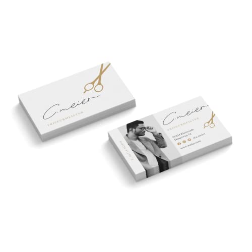 Visitenkarten personalisiert | mit Foto | Design Friseur | 2-seitig | Querformat | Menge + Farbe + Papier zur Auswahl | selbst gestalten | hochwertiger Druck (Gelb, 50 Stück) von easyprint