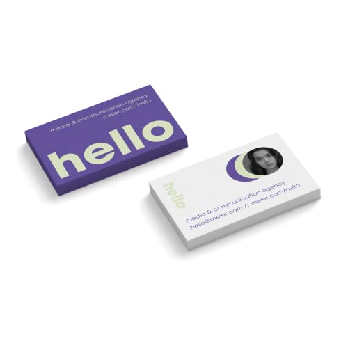 Visitenkarten personalisiert | mit Foto | Design Hello | 2-seitig | Querformat | Menge + Farbe + Papier zur Auswahl | selbst gestalten | hochwertiger Druck (Lila, 50 Stück) von easyprint