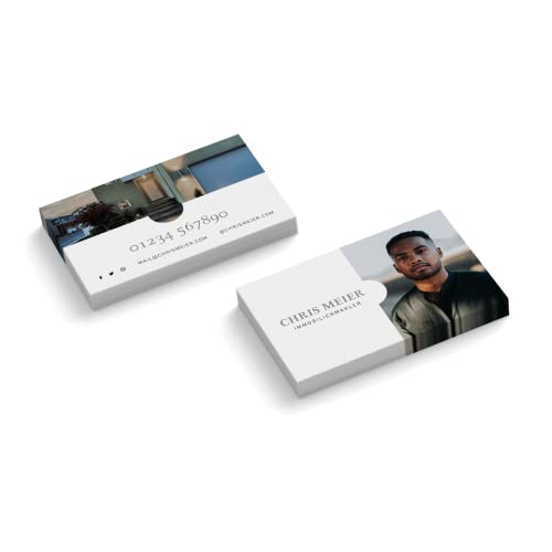 Visitenkarten personalisiert | mit Foto | Design Immobilienmakler | 2-seitig | Querformat | Menge + Papier zur Auswahl | selbst gestalten | hochwertiger Druck | 350 g Qualitätsdruck (100 Stück) von easyprint