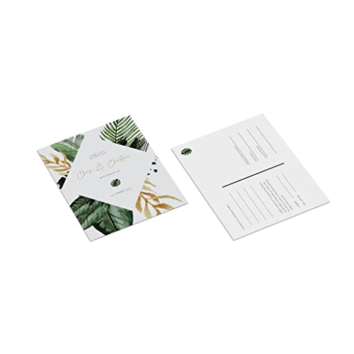 easyprint Ballonkarten personalisieren | mit Wunschtext | Palmblätter | 2-seitig | 105 x 148 mm | DIN A6 | Menge + Papier zur Auswahl | Hochzeitsfeier | Love | Luftballon (50 Stück) von easyprint