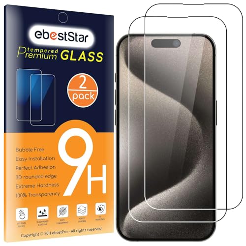 ebestStar - {2 Stück) Panzer Schutz Glas für iPhone 15, iPhone 15 Pro, 3D Displayschutz, 9H gehärte Glas, Abgerundete, Blasenfrei von ebestStar