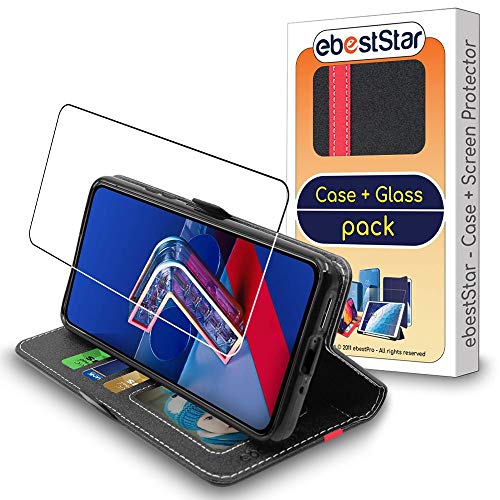 ebestStar - Hülle für Asus Zenfone 7, 7 Pro Zenfone 8 Flip, Handyhülle, Kunstleder Wallet Case, [PU Leder], Kartenfächer, Schwarz/Rot + Panzer Schutz Glas von ebestStar