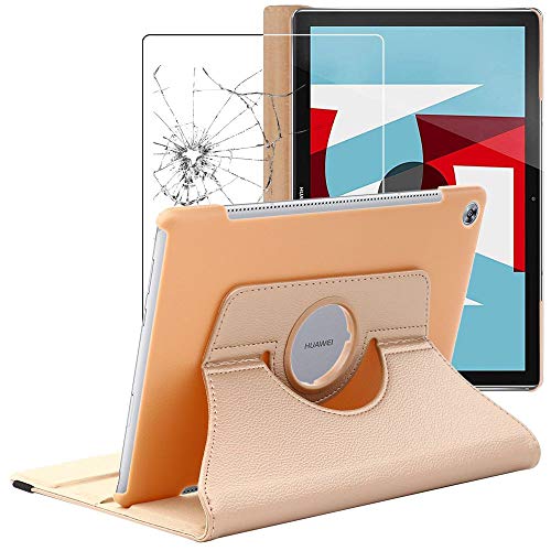 ebestStar - Hülle für Huawei MediaPad M5 10.8 Tablet 10.8, Drehbar Schutzhülle, PU-Lederhülle, Rotierende Ständer Etui, Rotating Case Cover, Gold + Panzer Schutz Glas von ebestStar