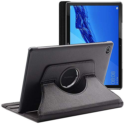 ebestStar - Hülle für Huawei MediaPad M5 Lite 10.1 Tablet 10.1, Drehbar Schutzhülle, PU-Lederhülle, Rotierende Ständer Etui, Rotating Case Cover, Schwarz von ebestStar