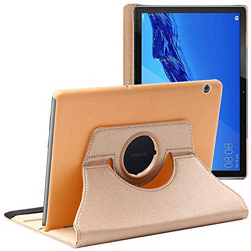 ebestStar - Hülle für Huawei MediaPad T5 10 Tablet 10.1, Drehbar Schutzhülle, PU-Lederhülle, Rotierende Ständer Etui, Rotating Case Cover, Gold von ebestStar