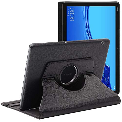 ebestStar - Hülle für Huawei MediaPad T5 10 Tablet 10.1, Drehbar Schutzhülle, PU-Lederhülle, Rotierende Ständer Etui, Rotating Case Cover, Schwarz von ebestStar