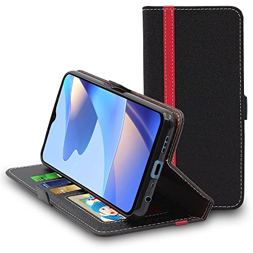 ebestStar - Hülle für Oppo A16 A16S NFC, Handyhülle, Kunstleder Wallet Case, [PU Leder], Kartenfächer, Schwarz/Rot von ebestStar