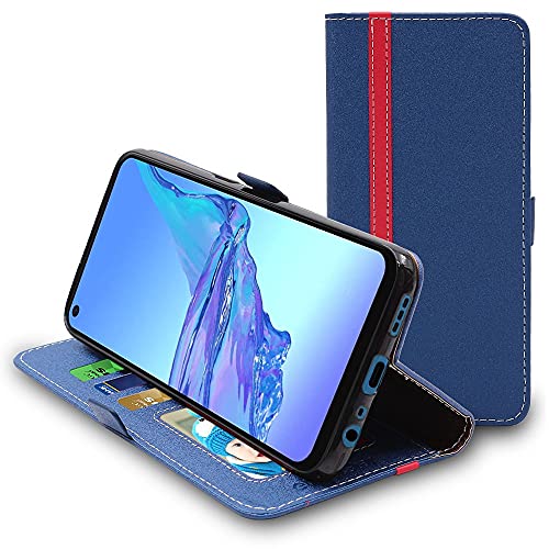 ebestStar - Hülle für Oppo A53S A53, Handyhülle, Kunstleder Wallet Case, [PU Leder], Kartenfächer, Dunkelblau/Rot von ebestStar