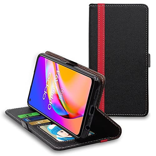 ebestStar - Hülle für Oppo A94 5G, Handyhülle, Kunstleder Wallet Case, [PU Leder], Kartenfächer, Schwarz/Rot von ebestStar