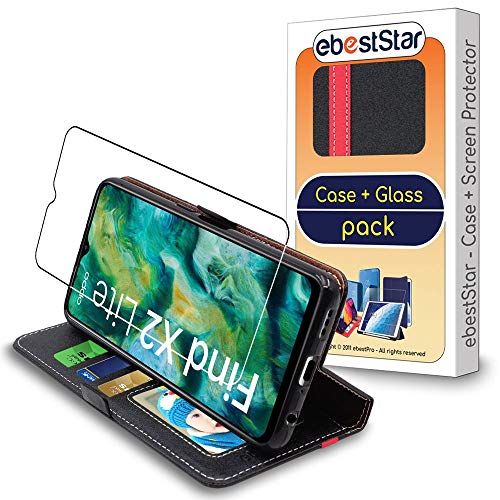 ebestStar - Hülle für Oppo Find X2 Lite, Handyhülle, Kunstleder Wallet Case, [PU Leder], Kartenfächer, Schwarz/Rot + Panzer Schutz Glas von ebestStar
