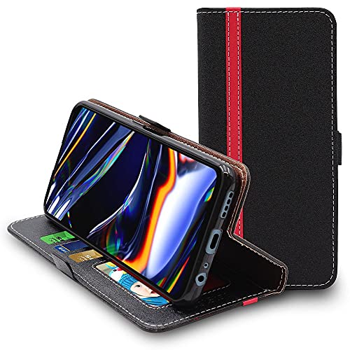 ebestStar - Hülle für Realme 7 Pro, Handyhülle, Kunstleder Wallet Case, [PU Leder], Kartenfächer, Schwarz/Rot von ebestStar