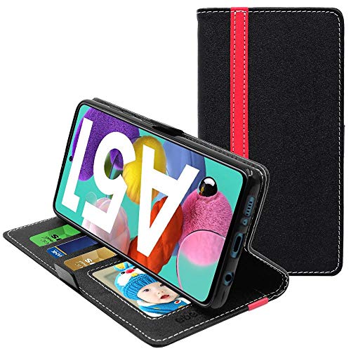 ebestStar - Hülle für Samsung Galaxy A51 SM-A515F, Handyhülle, Kunstleder Wallet Case, [PU Leder], Kartenfächer, Schwarz/Rot von ebestStar