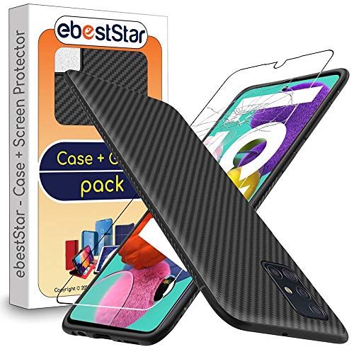 ebestStar - Hülle für Samsung Galaxy A51 SM-A515F, Silikon Handyhülle Cover, Full Carbon Texture Schutzhülle, Schwarz + Panzer Schutz Glas von ebestStar