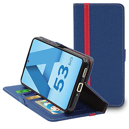 ebestStar - Hülle für Samsung Galaxy A53 5G SM-A536B, Handyhülle, Kunstleder Wallet Case, [PU Leder], Kartenfächer, Dunkelblau/Rot von ebestStar