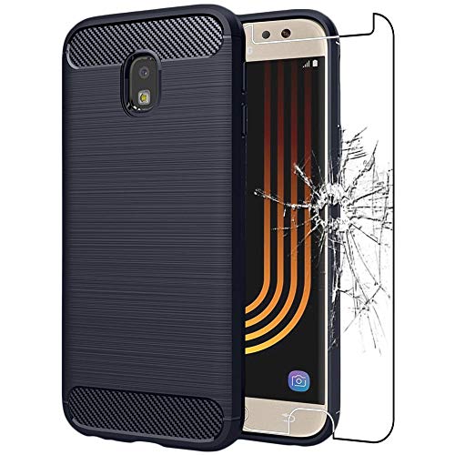 ebestStar - Hülle für Samsung Galaxy J5 2017 SM-J530F, Silikon Handyhülle Cover, Carbon Fiber Texture Schutzhülle, Dunkelblau + Panzer Schutz Glas von ebestStar