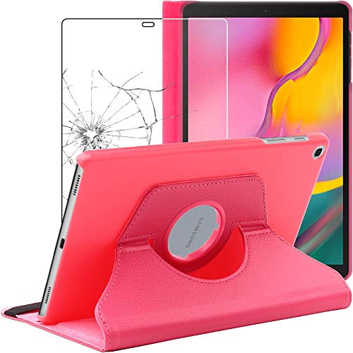 ebestStar - Hülle für Samsung Galaxy Tab A 10.1 2019 T510 T515, Drehbar Schutzhülle, PU-Lederhülle, Rotierende Ständer Etui, Rotating Case Cover, Pink + Panzer Schutz Glas von ebestStar