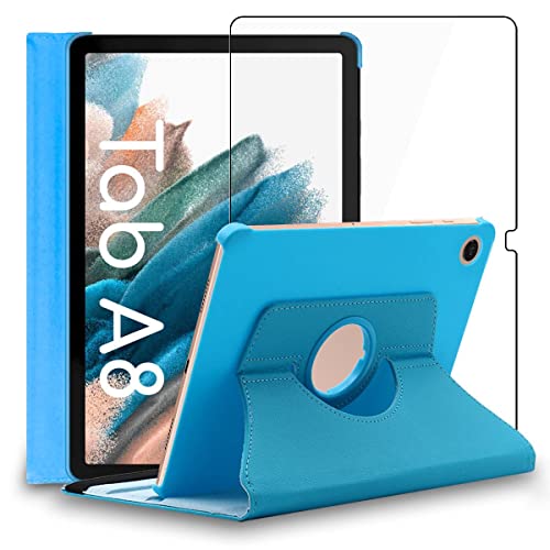 ebestStar - Hülle für Samsung Galaxy Tab A8 10.5 SM-X200 X205 (2021), Drehbar Schutzhülle, PU-Lederhülle, Rotierende Ständer Etui, Rotating Case Cover, Blau + Panzer Schutz Glas von ebestStar
