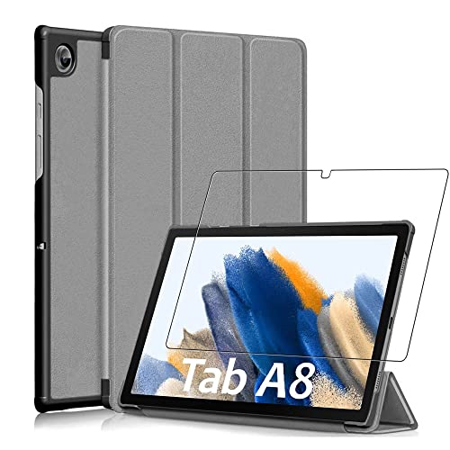 ebestStar - Hülle für Samsung Galaxy Tab A8 10.5 SM-X200 X205 (2021), Slim Smart Cover (Ultra Dünn), Schutzhülle Etui, Ständer Case Cover, Grau + Panzer Schutz Glas von ebestStar