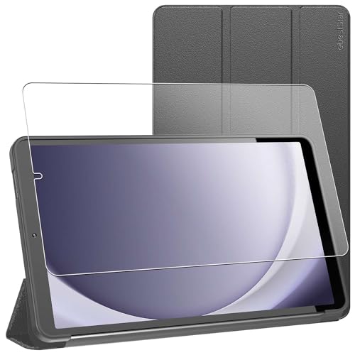 ebestStar - Hülle für Samsung Galaxy Tab A9 8.7 SM-X110 (2023), Slim Smart Cover (Ultra Dünn), Schutzhülle Etui, Ständer Case Cover Silikon, Schwarz + Panzer Schutz Glas von ebestStar