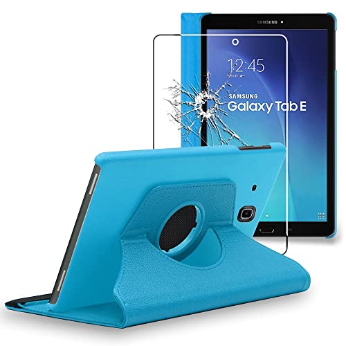 ebestStar - Hülle für Samsung Galaxy Tab E 9.6 T560, T561, Drehbar Schutzhülle, PU-Lederhülle, Rotierende Ständer Etui, Rotating Case Cover, Blau + Panzer Schutz Glas von ebestStar