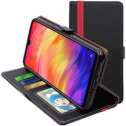 ebestStar - Hülle für Xiaomi Redmi Note 7 Note 7 Pro, Handyhülle, Kunstleder Wallet Case, [PU Leder], Kartenfächer, Schwarz/Rot von ebestStar